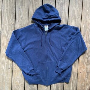 Hanes Hoodie Mens/Unisex Large Blue Fleece Full Zip Ecosmart Casual Sweatshirt